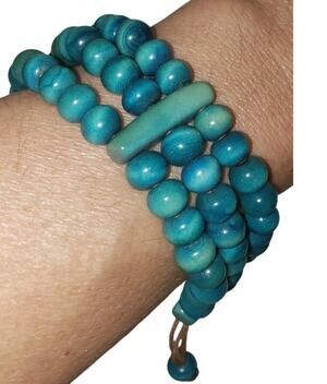 Tagua Nut Turquoise Beaded Statement Bracelet 3 Strand Vegetable Ivory Chunky
